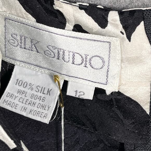 Vintage Silk Studio Dress 12 Black White 100% Silk Long Dress - Picture 4 of 10